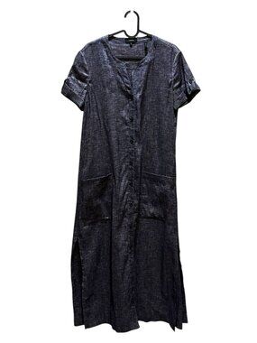 Theory Navy Blue Linen Knee Length Shift Midi Dress